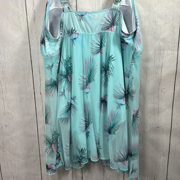 Fit 4 U Womens Plus Floral Print Mesh Splicing Blue Green One Piece Swimsuit - Picture 11 of 15